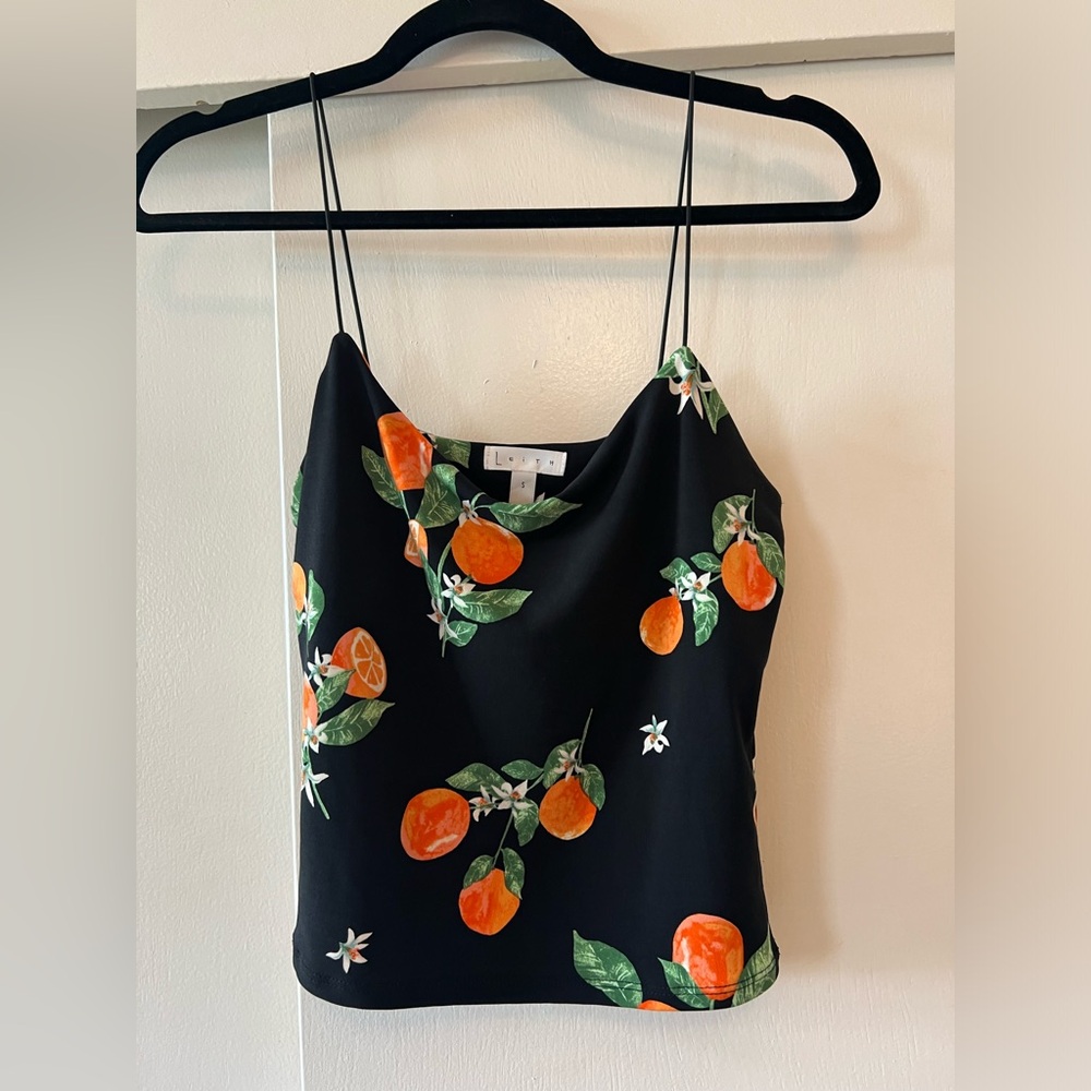 Leith Nordstrom Tangerine Black Crop Tank Top S